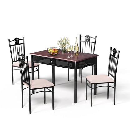 5 Pieces Dining Set Wood Metal Table and 4 Chairs with Cushions, Beige Dining Room Sets   at Gallery Canada