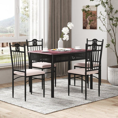 5 Pieces Dining Set Wood Metal Table and 4 Chairs with Cushions, Beige Dining Room Sets   at Gallery Canada