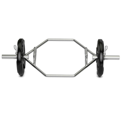 56 Inch Olympic Hexagon Deadlift Trap Bar with Folding Grips Powerlifting, Silver - Gallery Canada