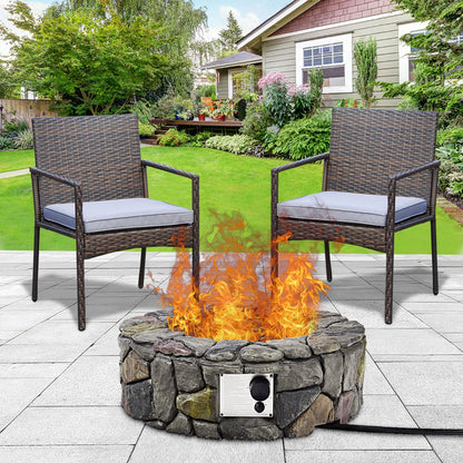 28 Inch Propane Gas Fire Pit with Lava Rocks and Protective Cover, Gray - Gallery Canada