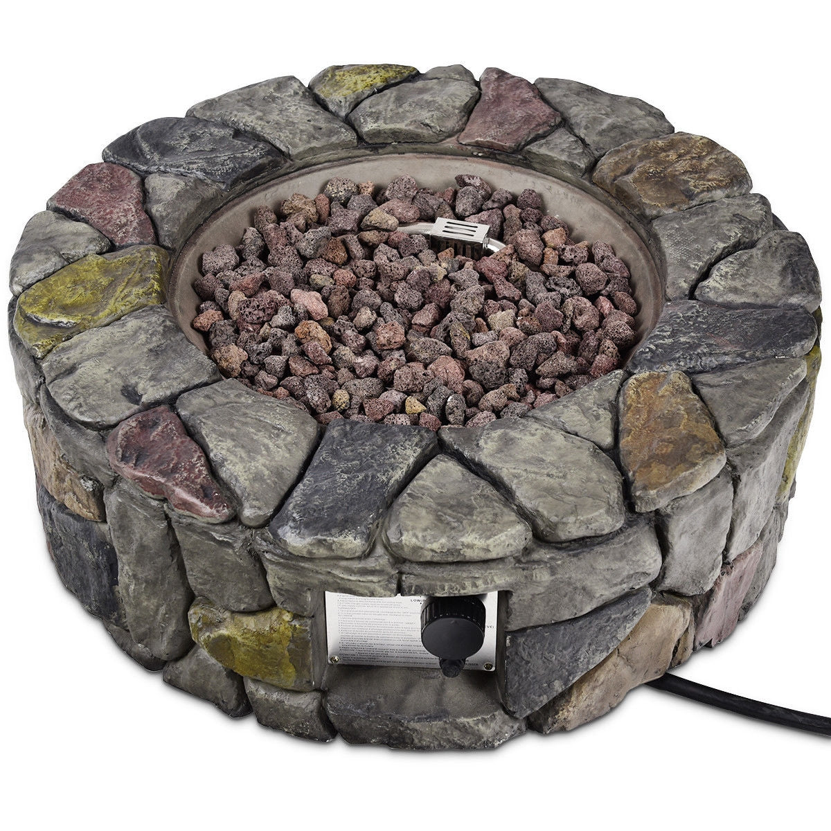28 Inch Propane Gas Fire Pit with Lava Rocks and Protective Cover, Gray - Gallery Canada