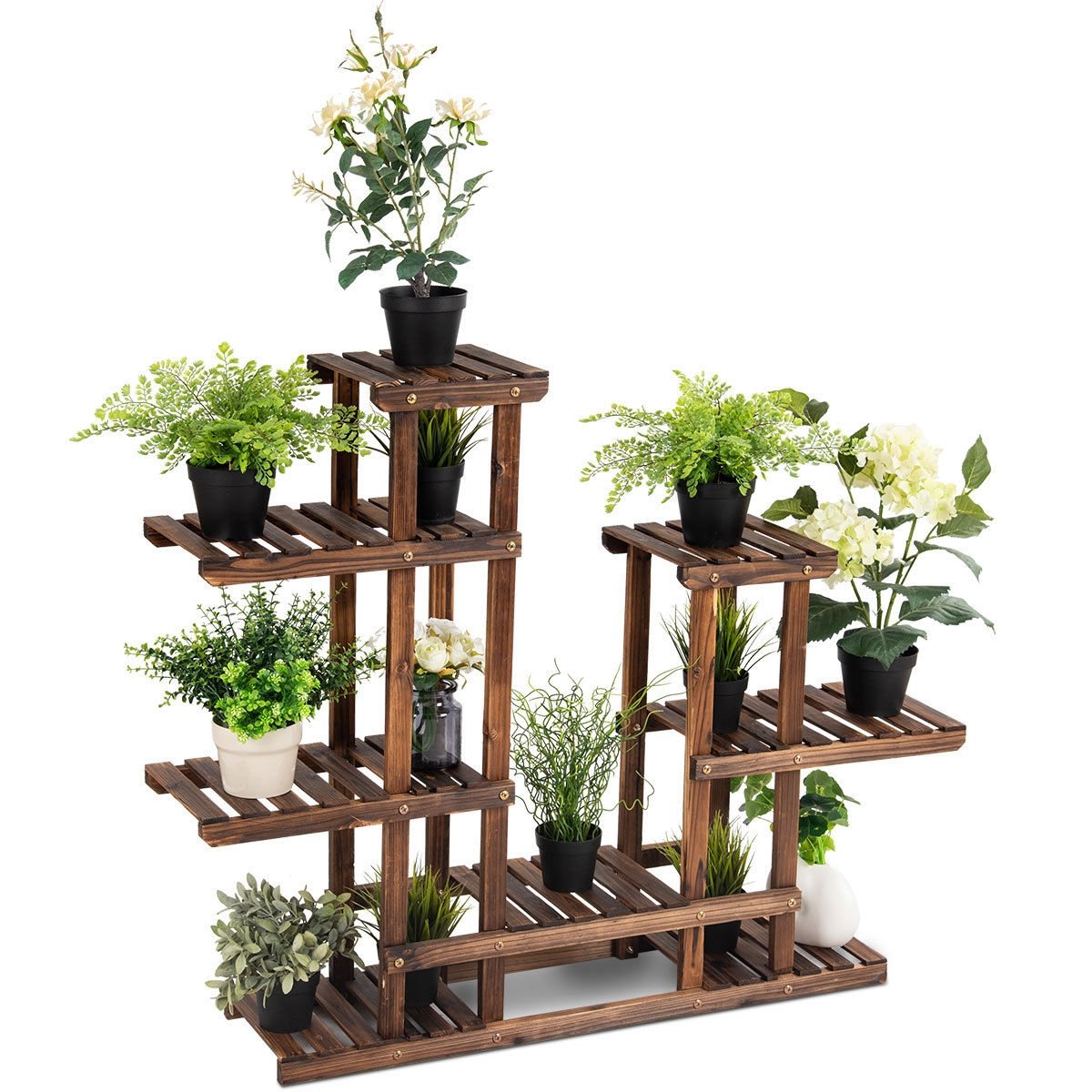 6 Tier Wooden Shelf Storage Plant Rack Stand, Brown Plant Stands   at Gallery Canada