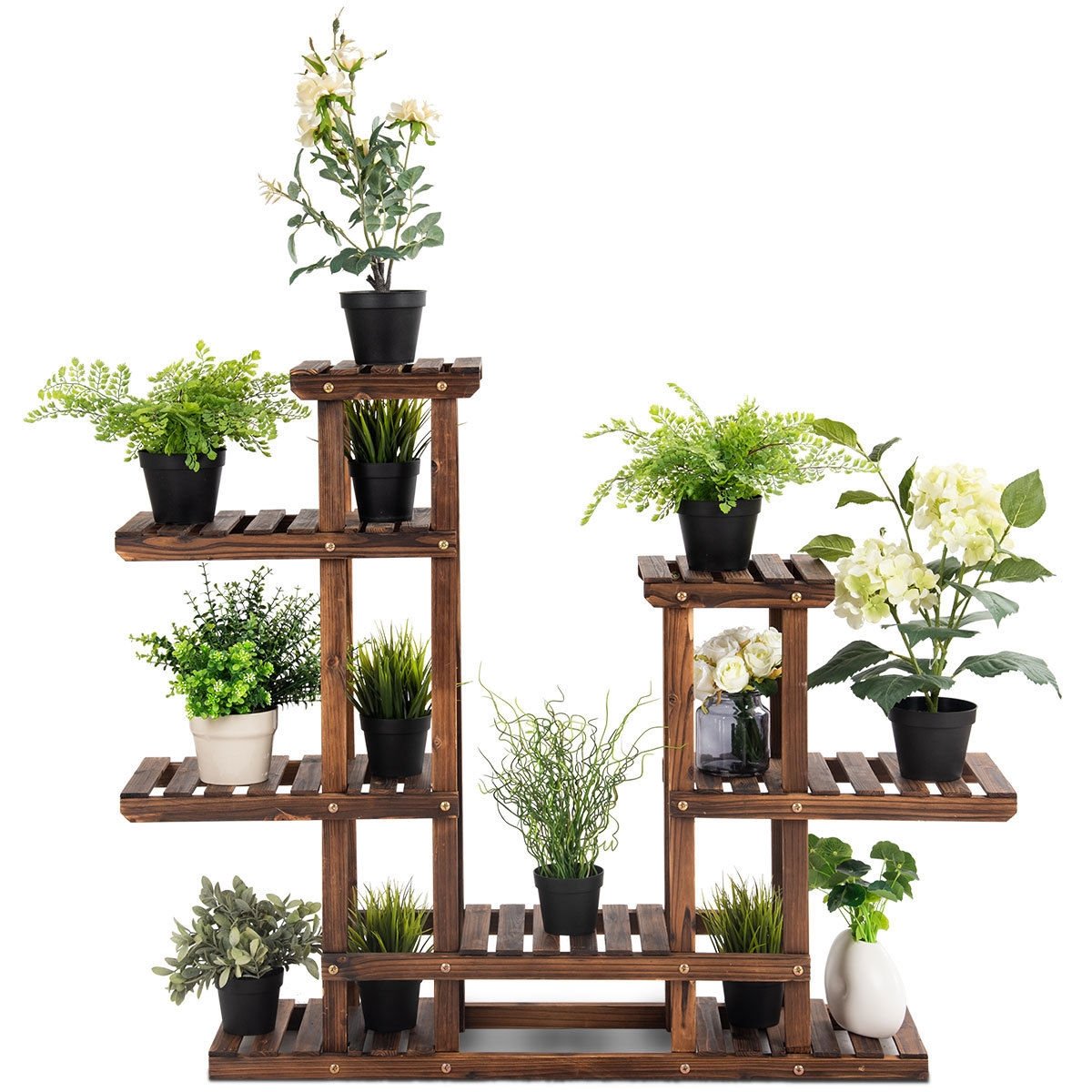 6 Tier Wooden Shelf Storage Plant Rack Stand, Brown Plant Stands   at Gallery Canada