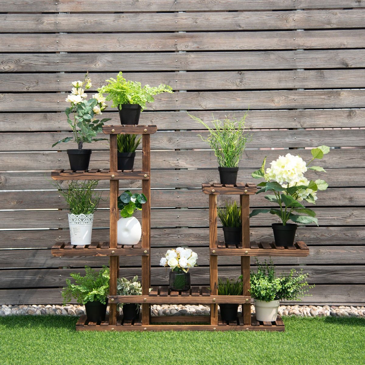 6 Tier Wooden Shelf Storage Plant Rack Stand, Brown Plant Stands   at Gallery Canada