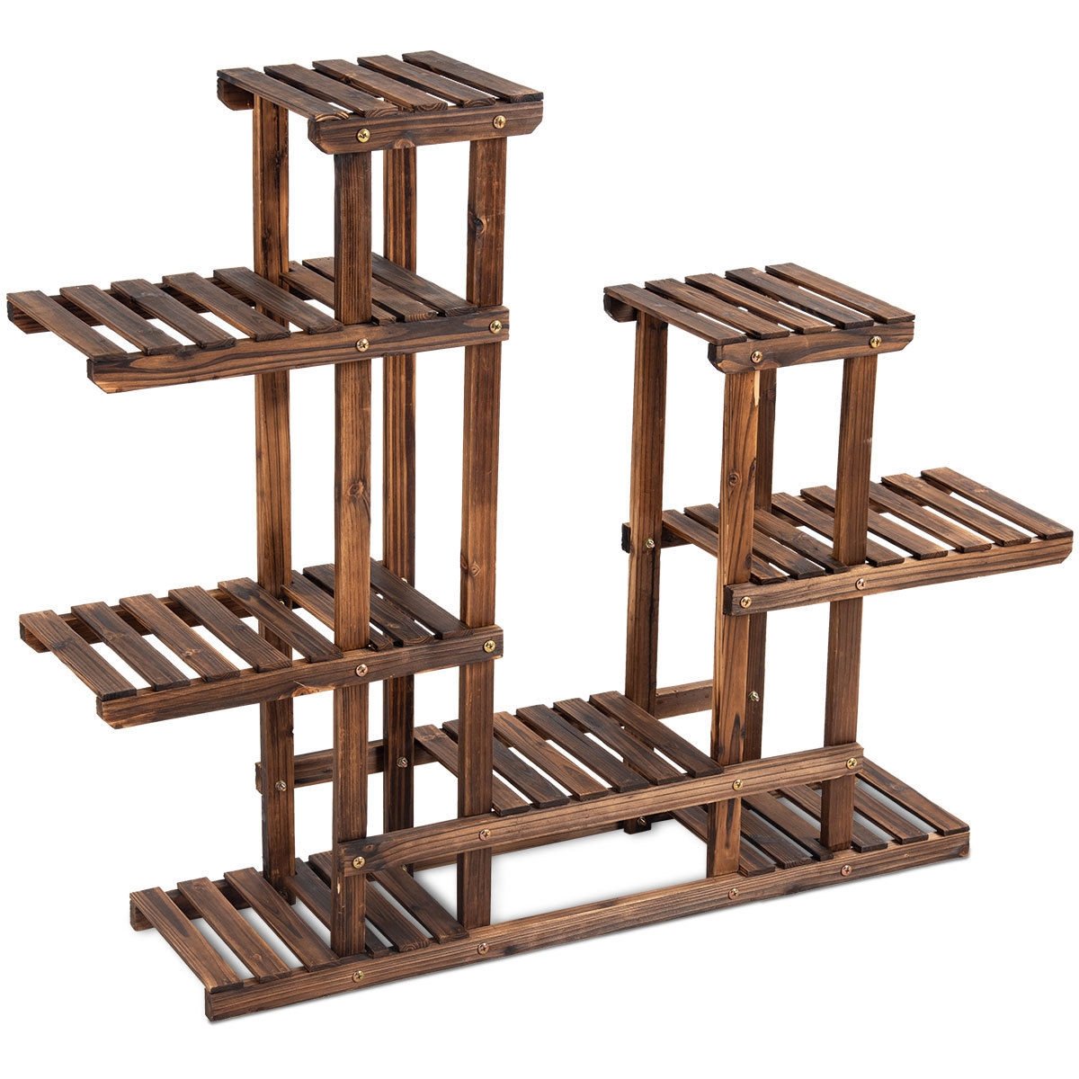 6 Tier Wooden Shelf Storage Plant Rack Stand, Brown Plant Stands   at Gallery Canada