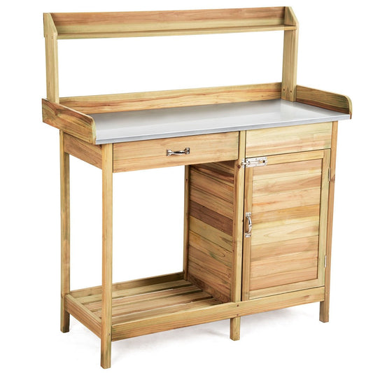 Outdoor Garden Wooden Work Station Potting Bench, Natural - Gallery Canada