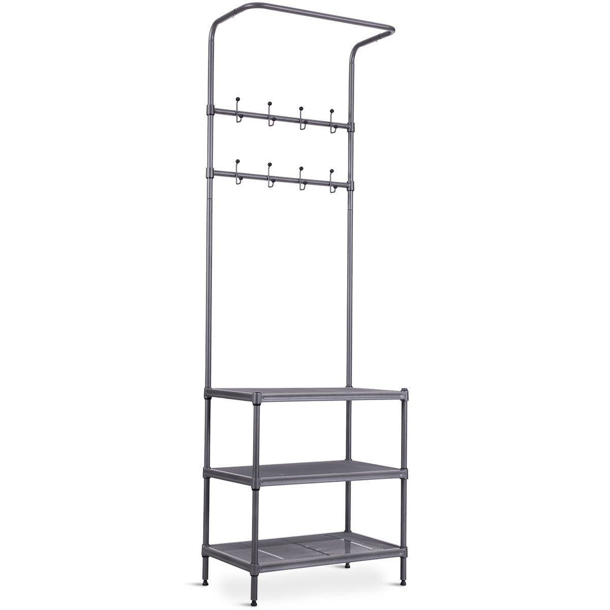 3 Tiers Metal Storage Shelf 16 Hooks Hat Shoes Rack, Black - Gallery Canada