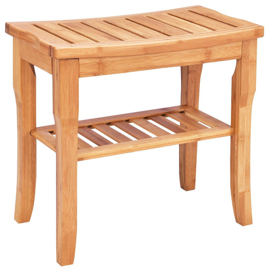 Bathroom Bamboo Shower Chair Bench with Storage Shelf, Natural Bath Safety   at Gallery Canada