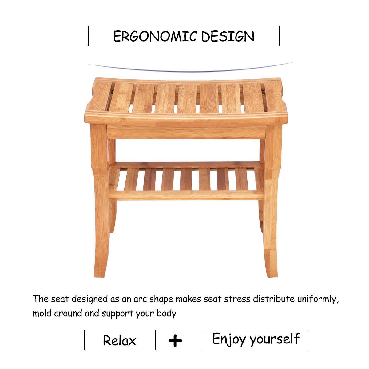 Bathroom Bamboo Shower Chair Bench with Storage Shelf, Natural Bath Safety   at Gallery Canada