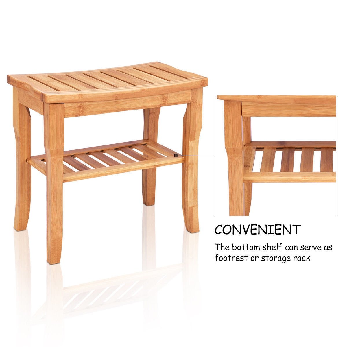 Bathroom Bamboo Shower Chair Bench with Storage Shelf, Natural Bath Safety   at Gallery Canada