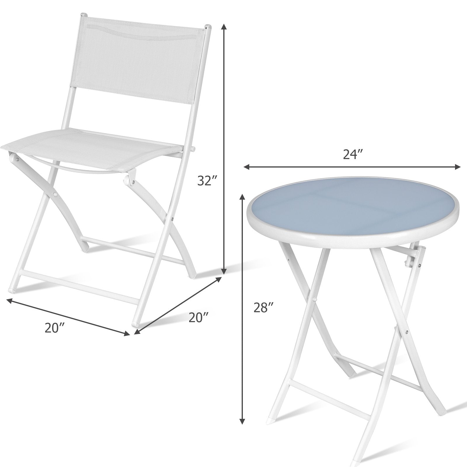 3 Pieces Patio Folding Bistro Set for Balcony or Outdoor Space, White Patio Conversation Sets   at Gallery Canada