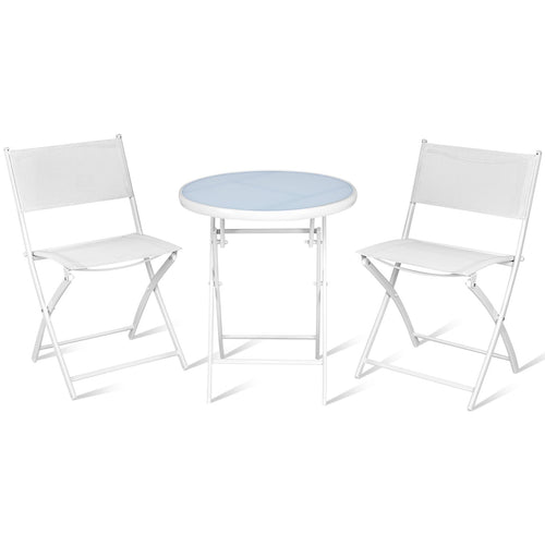 3 Pieces Patio Folding Bistro Set for Balcony or Outdoor Space, White