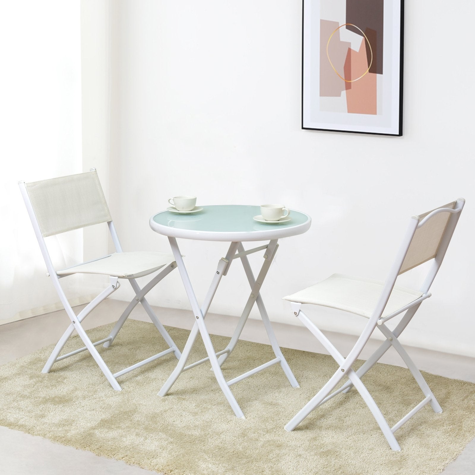 3 Pieces Patio Folding Bistro Set for Balcony or Outdoor Space, White Patio Conversation Sets   at Gallery Canada