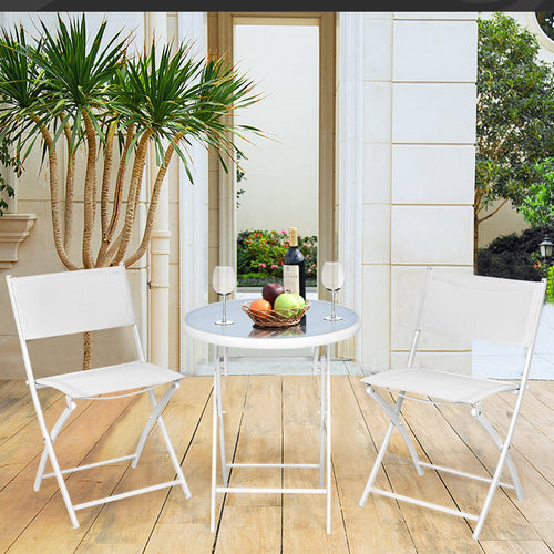 3 Pieces Patio Folding Bistro Set for Balcony or Outdoor Space, White