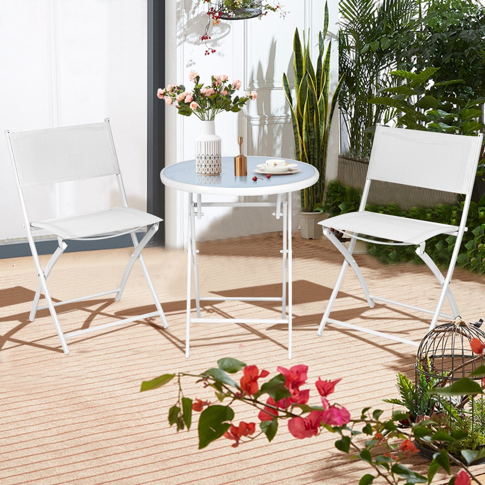 3 Pieces Patio Folding Bistro Set for Balcony or Outdoor Space, White Patio Conversation Sets   at Gallery Canada