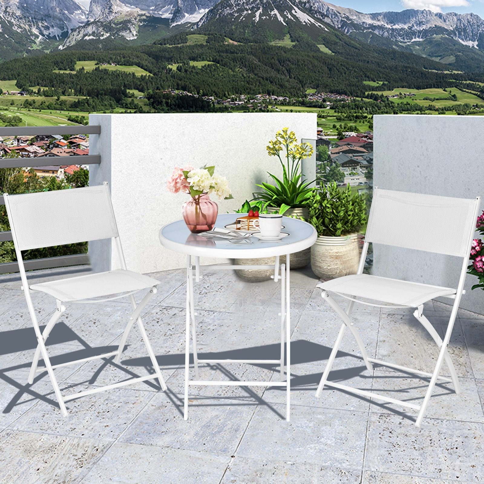 3 Pieces Patio Folding Bistro Set for Balcony or Outdoor Space, White Patio Conversation Sets   at Gallery Canada