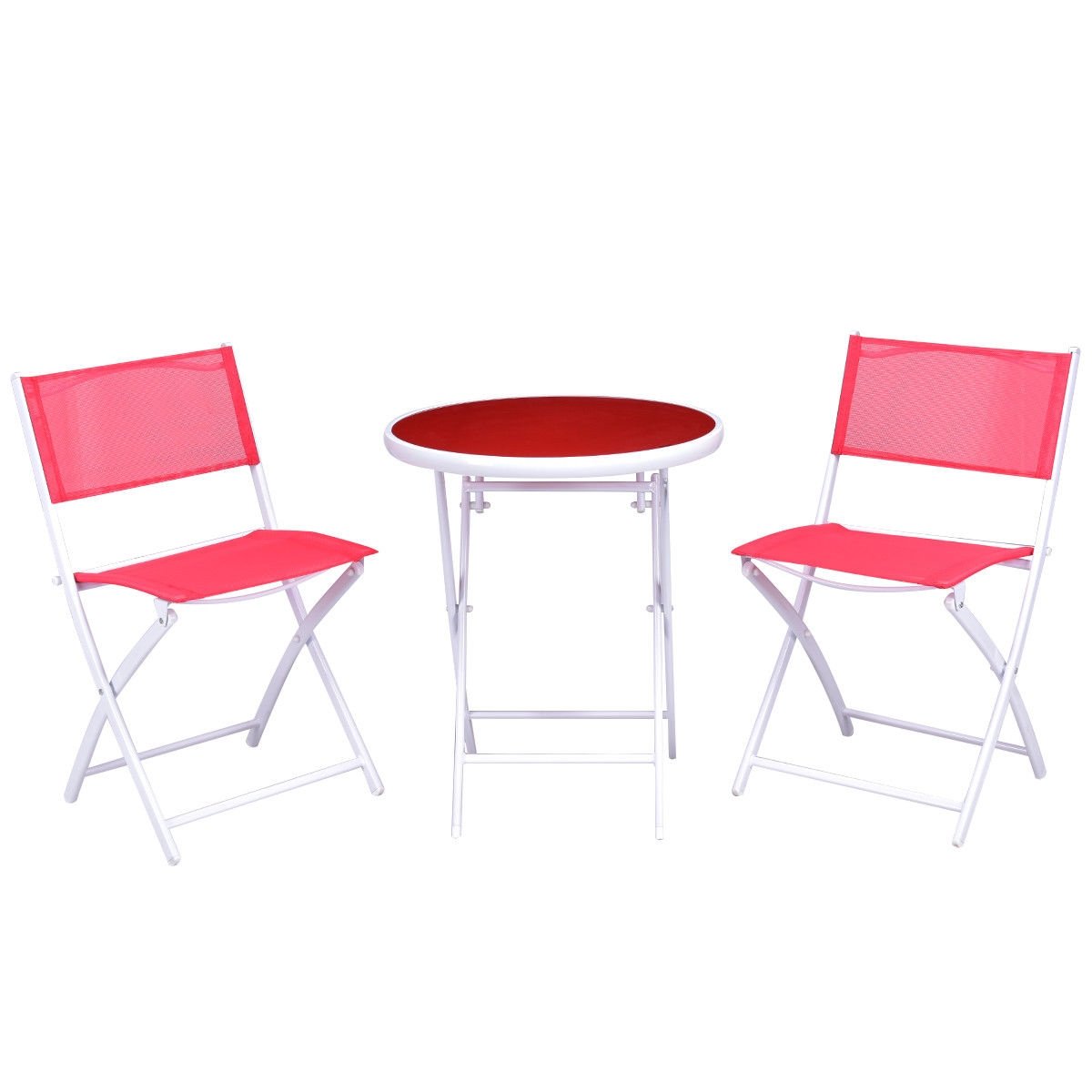 3 Pieces Patio Folding Bistro Set for Balcony or Outdoor Space, Red Patio Conversation Sets   at Gallery Canada