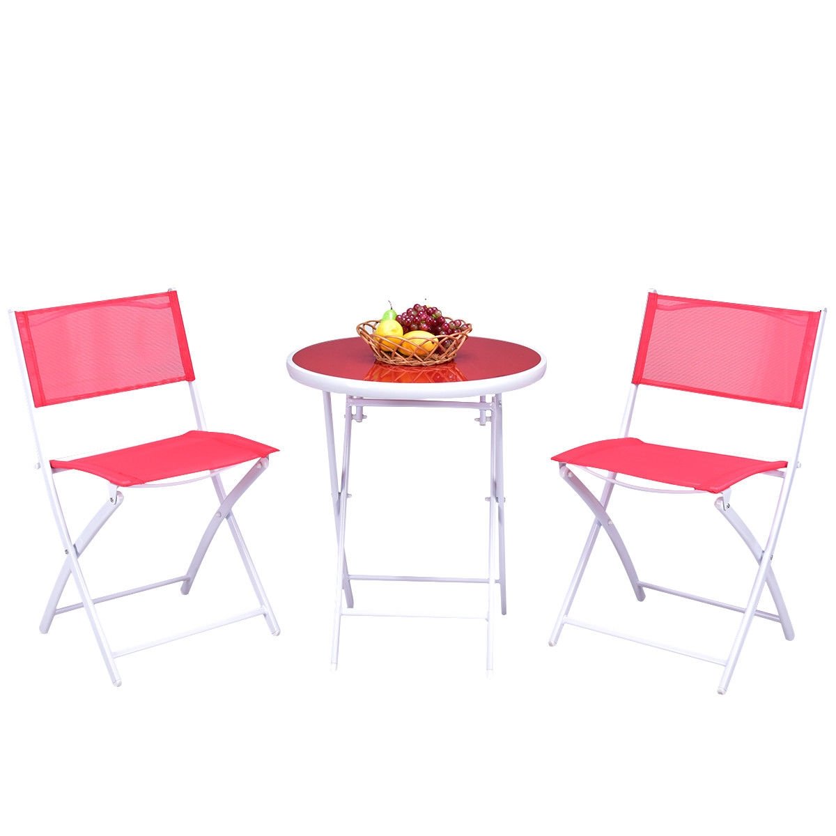 3 Pieces Patio Folding Bistro Set for Balcony or Outdoor Space, Red Patio Conversation Sets   at Gallery Canada