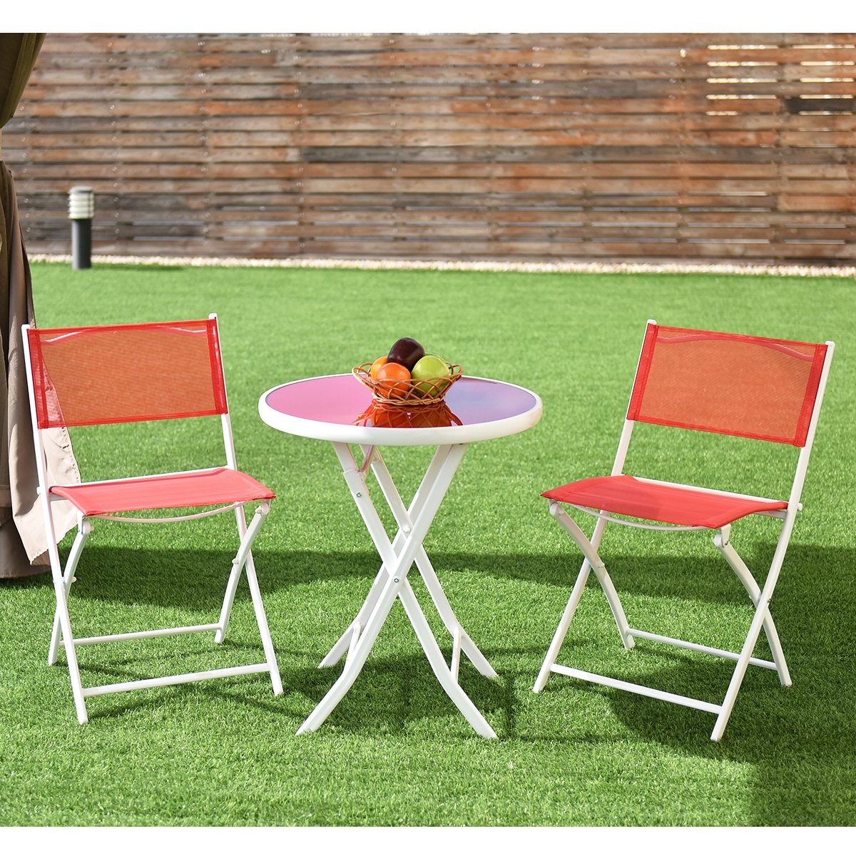 3 Pieces Patio Folding Bistro Set for Balcony or Outdoor Space, Red Patio Conversation Sets   at Gallery Canada