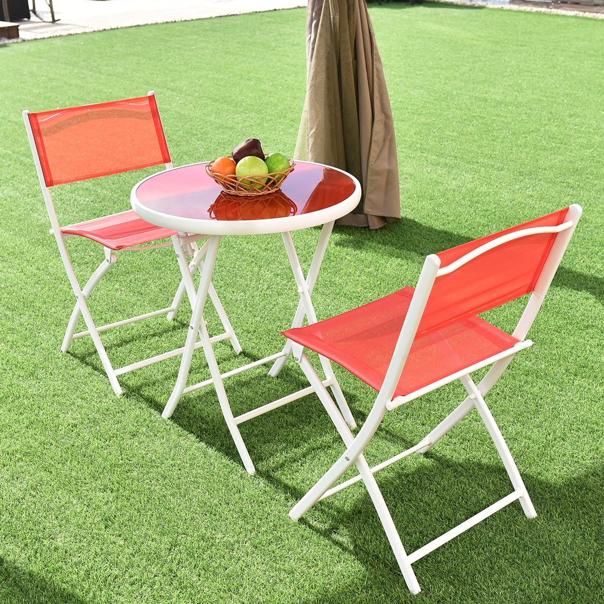 3 Pieces Patio Folding Bistro Set for Balcony or Outdoor Space, Red Patio Conversation Sets   at Gallery Canada