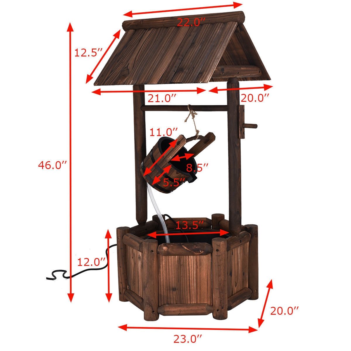 Garden Wooden Wishing Water Fountain with Pump, Brown Outdoor Decor   at Gallery Canada