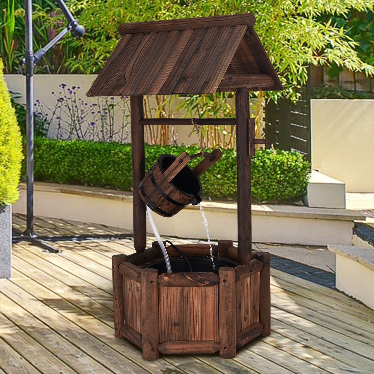 Garden Wooden Wishing Water Fountain with Pump, Brown Outdoor Decor   at Gallery Canada