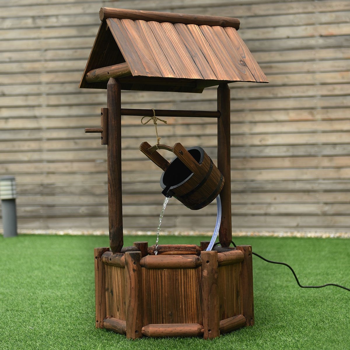 Garden Wooden Wishing Water Fountain with Pump, Brown Outdoor Decor   at Gallery Canada