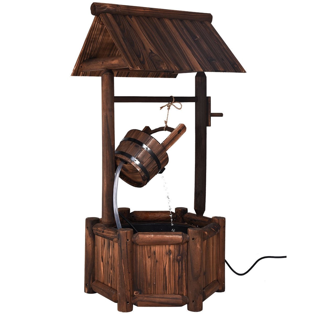 Garden Wooden Wishing Water Fountain with Pump, Brown Outdoor Decor   at Gallery Canada