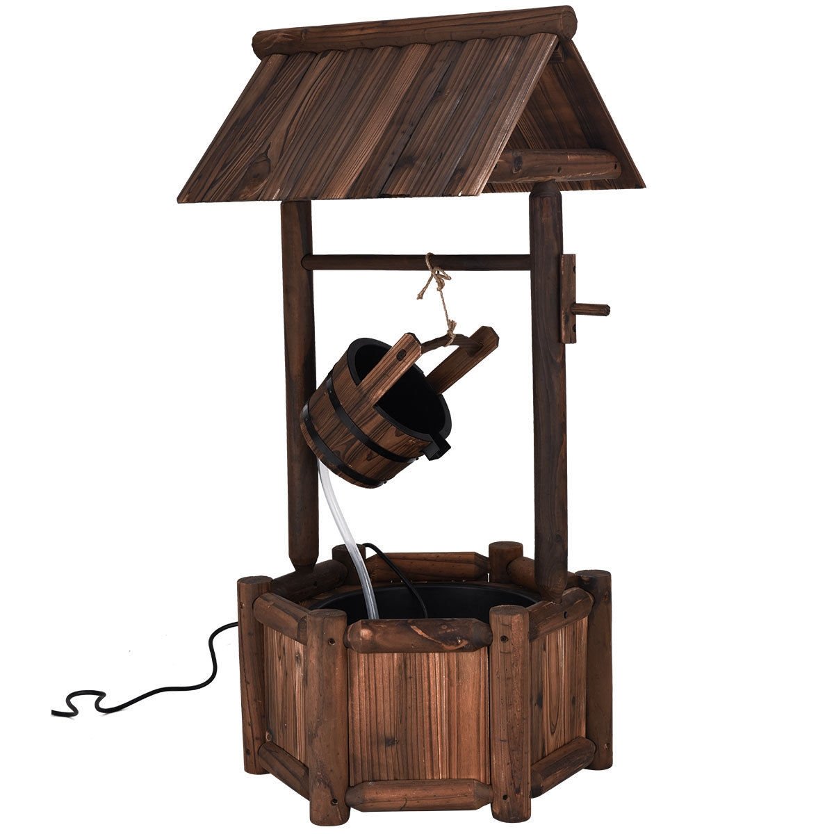 Garden Wooden Wishing Water Fountain with Pump, Brown Outdoor Decor   at Gallery Canada