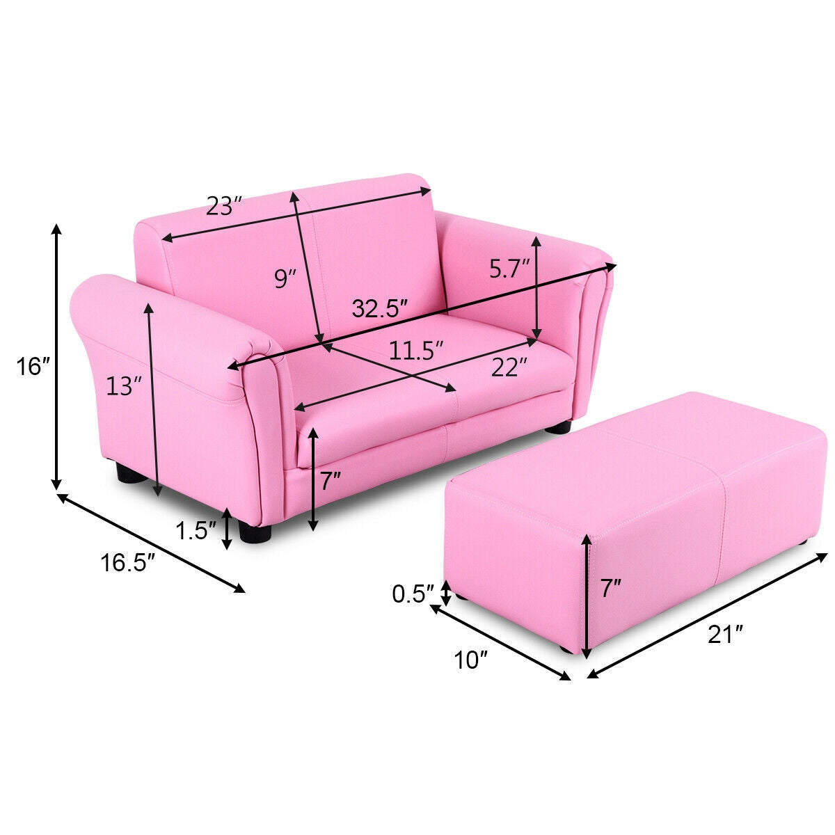 Soft Kids Double Sofa with Ottoman, Pink Kids Chairs & Seating   at Gallery Canada