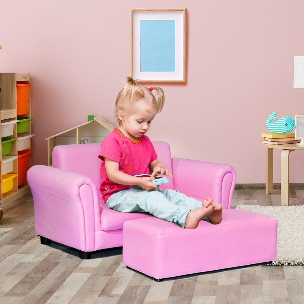 Soft Kids Double Sofa with Ottoman, Pink Kids Chairs & Seating   at Gallery Canada