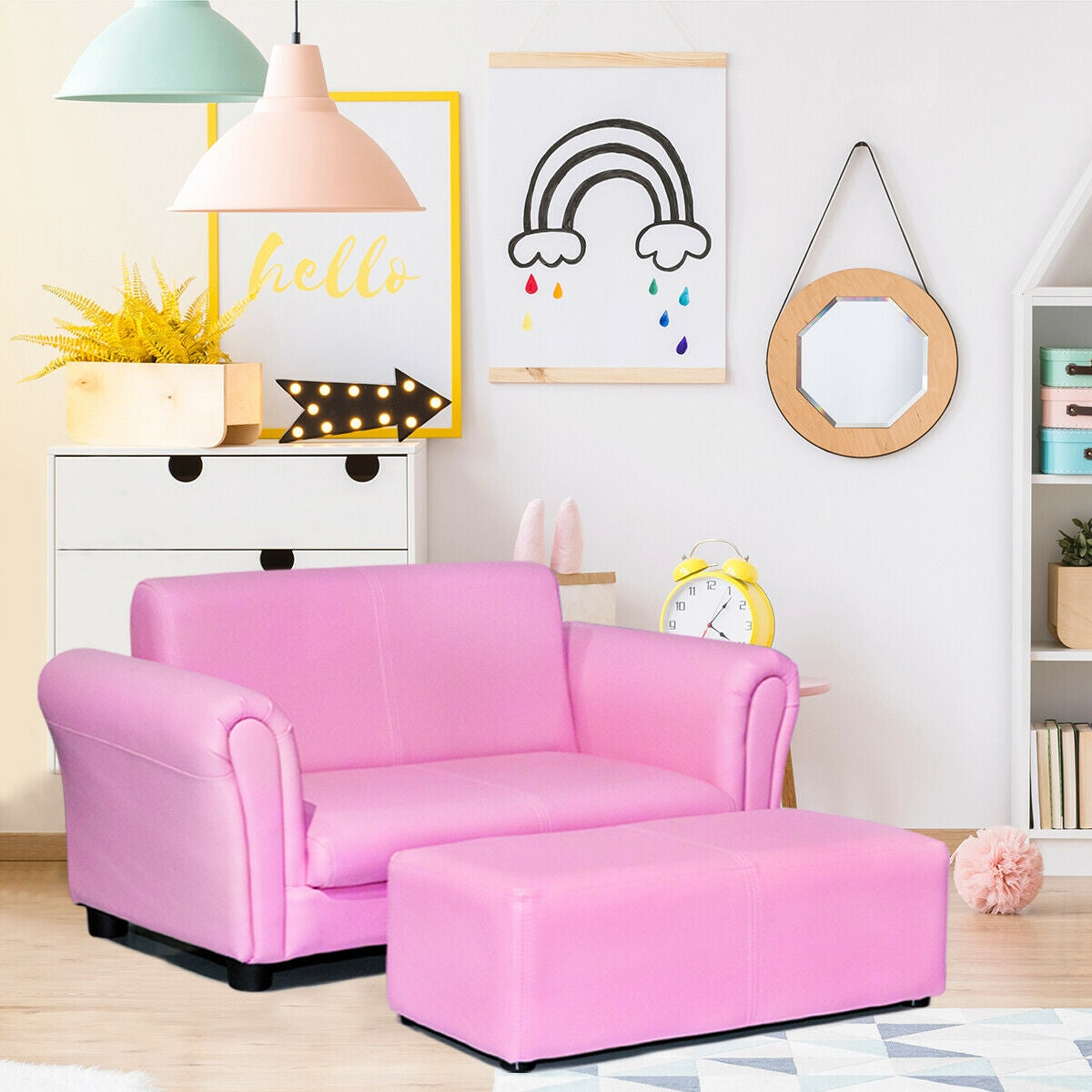 Soft Kids Double Sofa with Ottoman, Pink Kids Chairs & Seating   at Gallery Canada