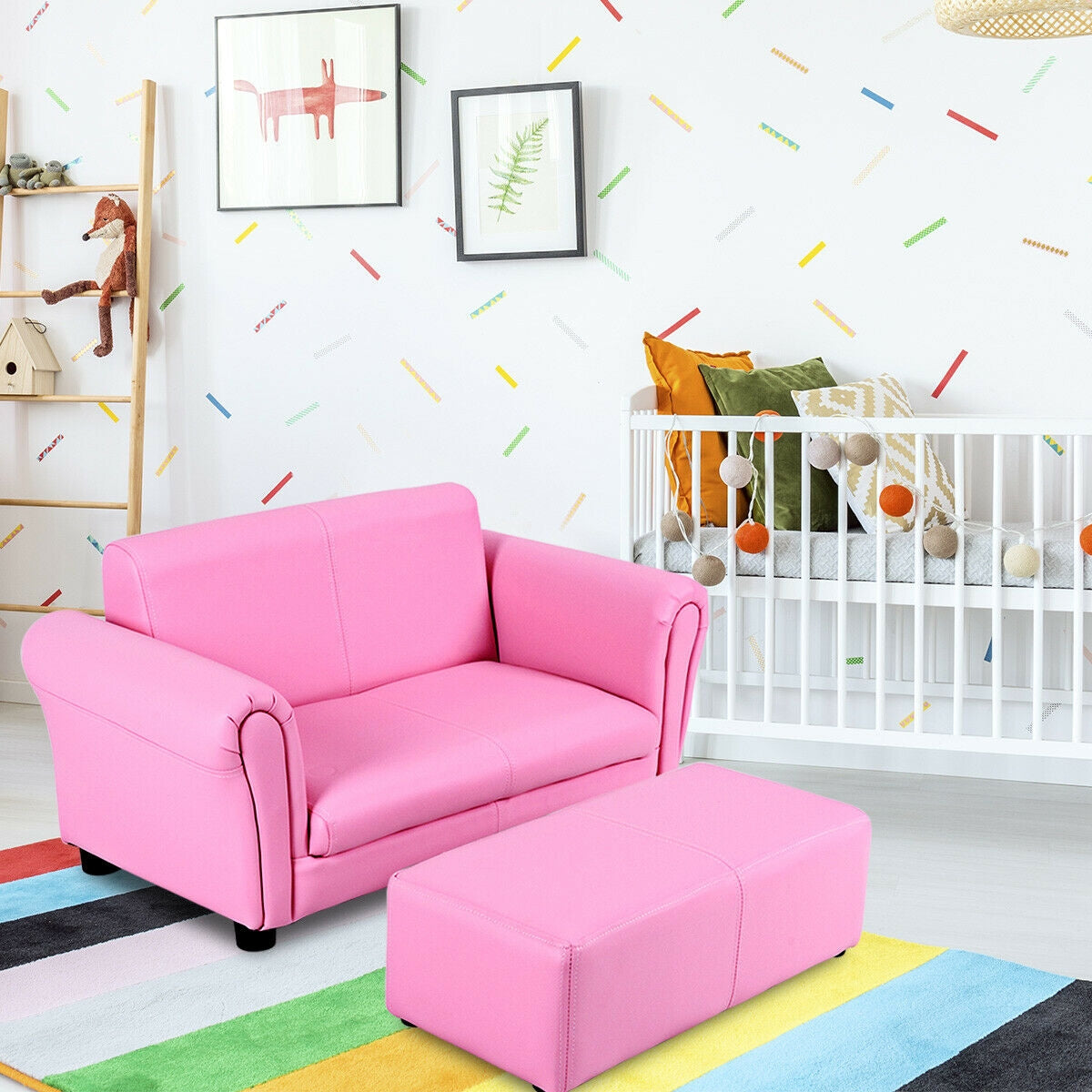 Soft Kids Double Sofa with Ottoman, Pink Kids Chairs & Seating   at Gallery Canada