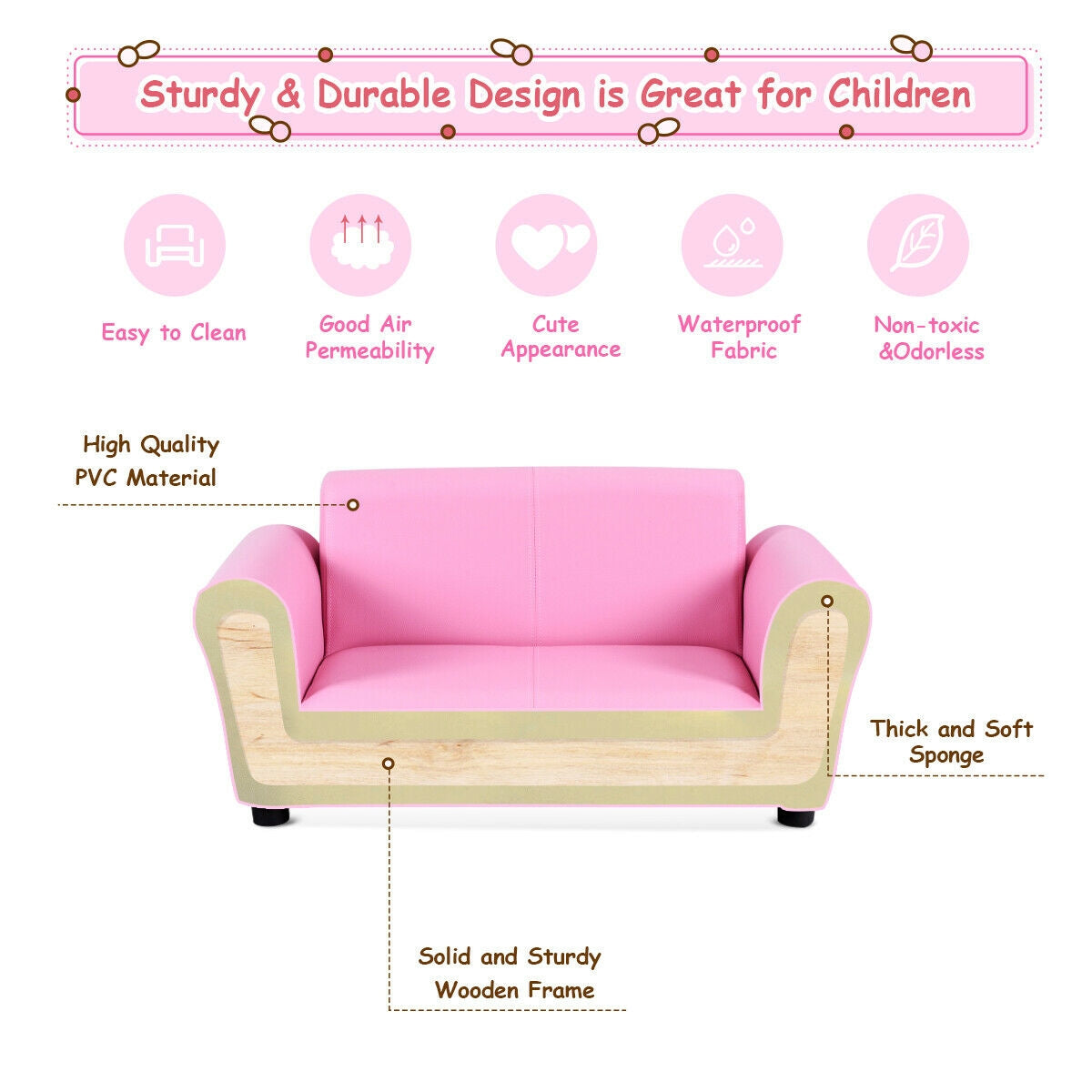 Soft Kids Double Sofa with Ottoman, Pink Kids Chairs & Seating   at Gallery Canada