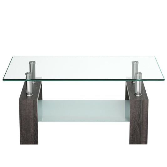 Rectangular Tempered Glass Coffee Table with Shelf, Black Coffee Tables Black  at Gallery Canada