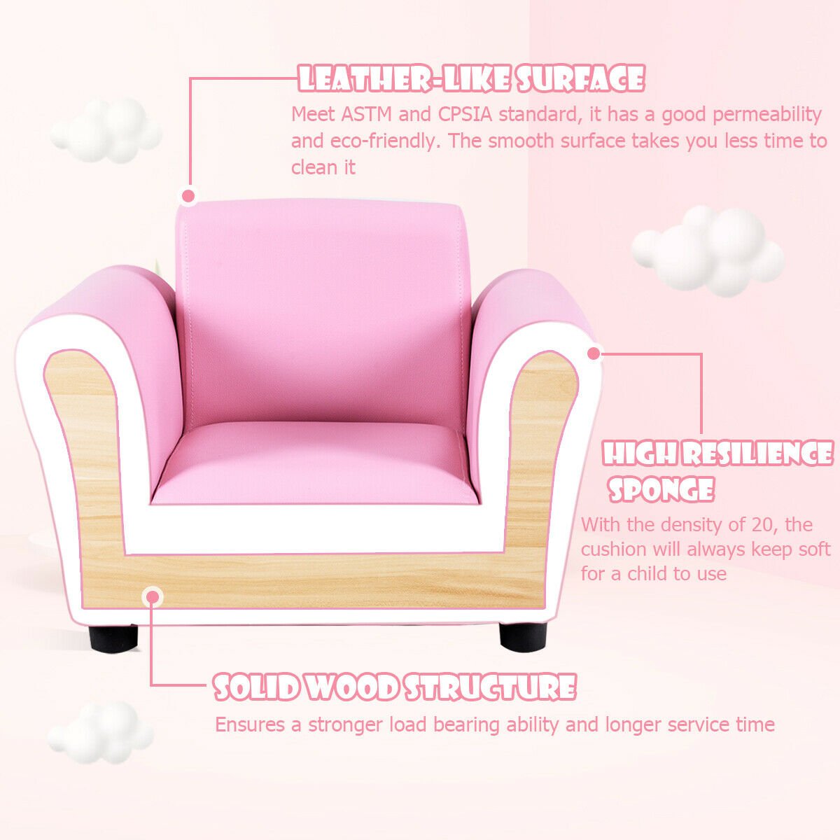 Kids Single Armrest Couch Sofa with Ottoman, Pink Kids Chairs & Seating   at Gallery Canada