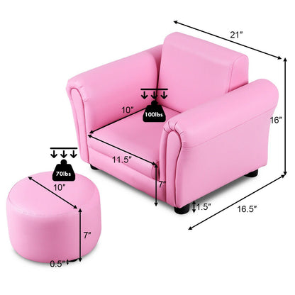 Kids Single Armrest Couch Sofa with Ottoman, Pink Kids Chairs & Seating   at Gallery Canada