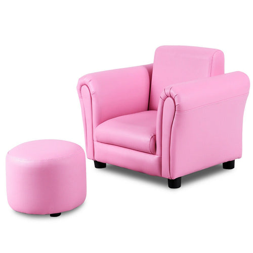 Kids Single Armrest Couch Sofa with Ottoman, Pink