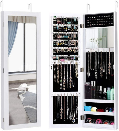 Wall Door Mounted Mirrored Jewelry Cabinet Storage Organizer, White Jewelry Armoires   at Gallery Canada