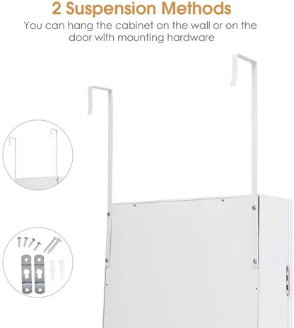 Wall Door Mounted Mirrored Jewelry Cabinet Storage Organizer, White Jewelry Armoires   at Gallery Canada