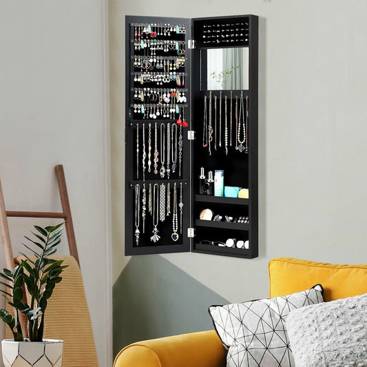 Wall Door Mounted Mirrored Jewelry Cabinet Storage Organizer, Black Jewelry Armoires   at Gallery Canada