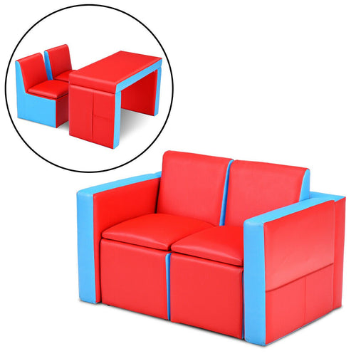 Multi-functional Kids Sofa Table Chair Set, Red