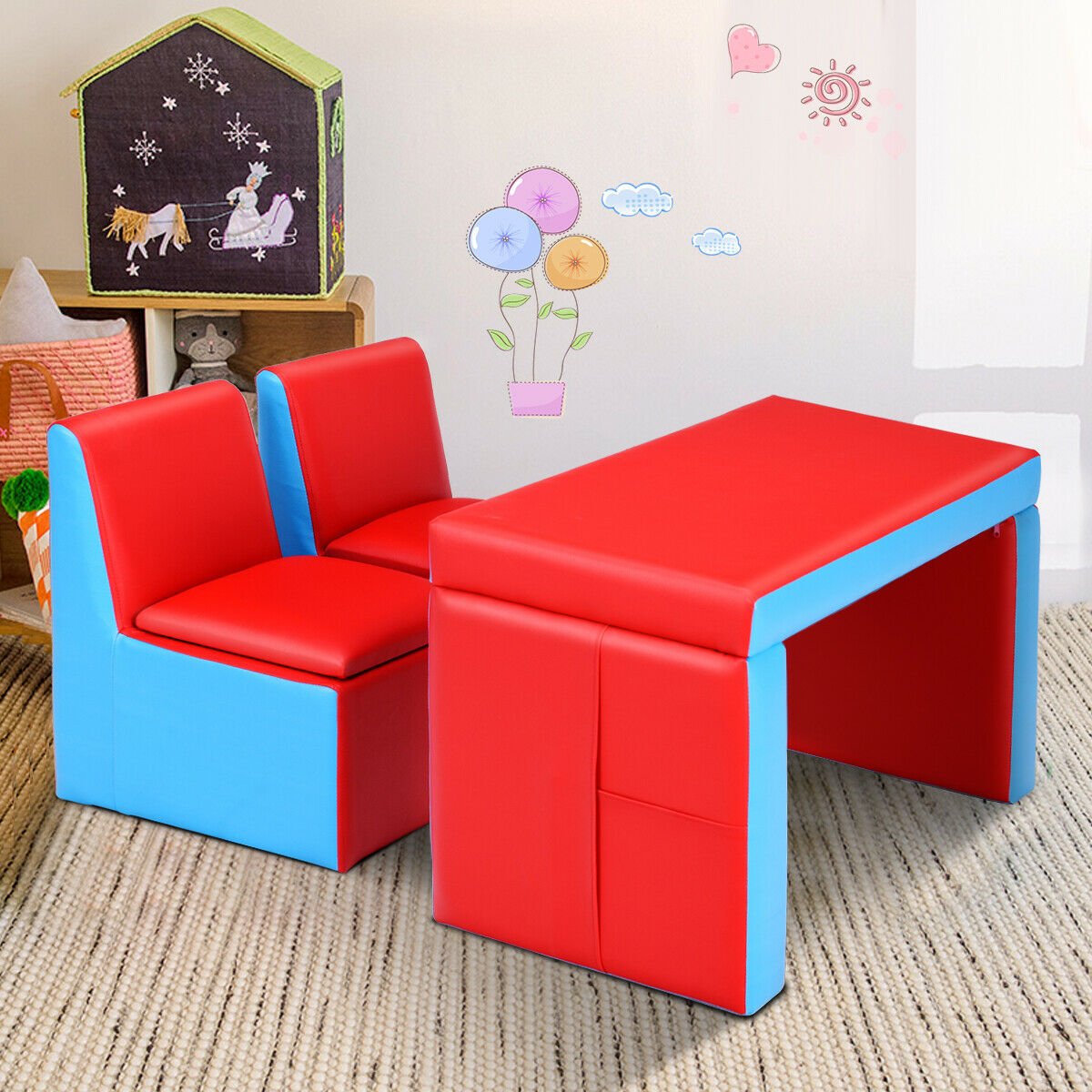 Multi-functional Kids Sofa Table Chair Set, Red Kids Table & Chair Sets   at Gallery Canada