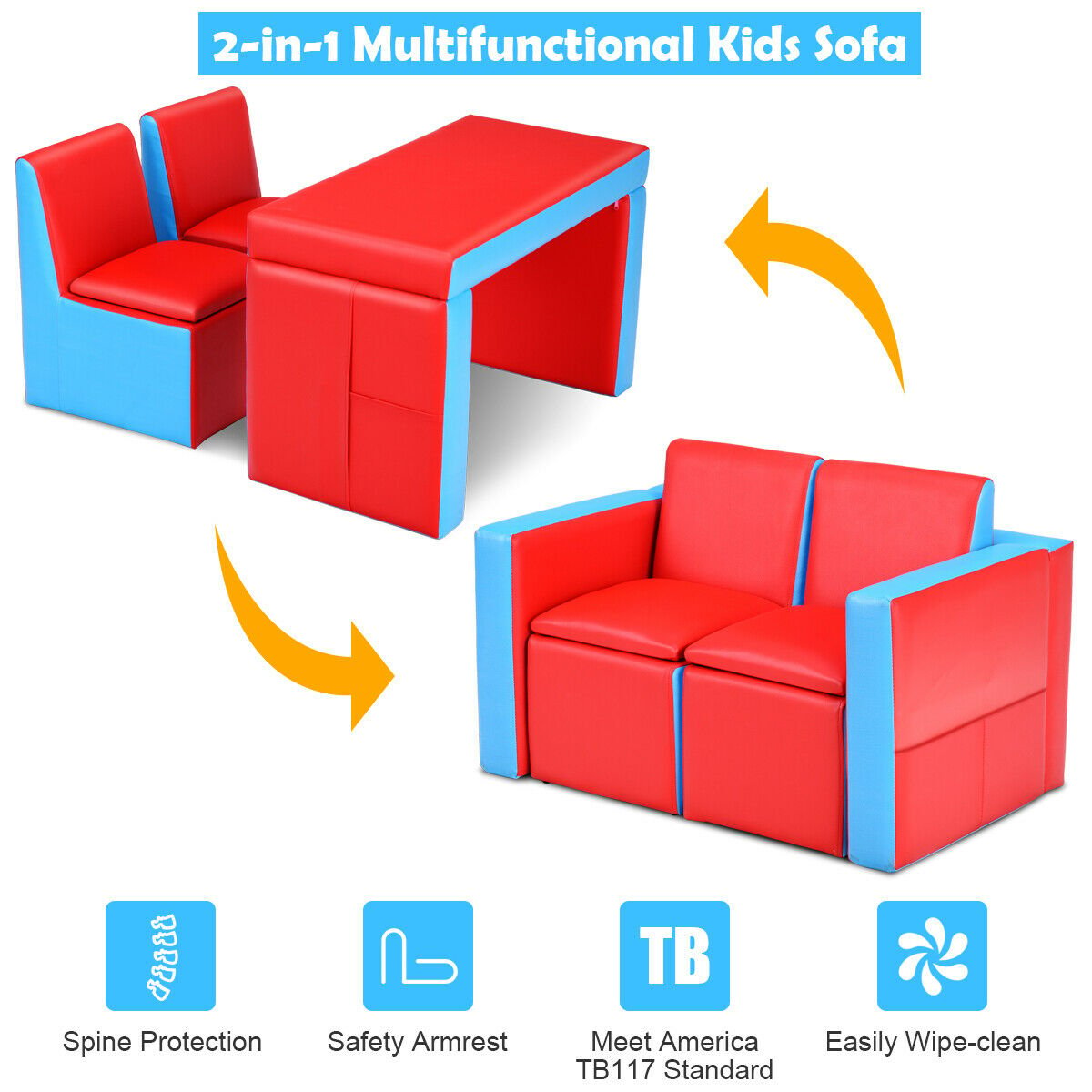 Multi-functional Kids Sofa Table Chair Set, Red Kids Table & Chair Sets   at Gallery Canada