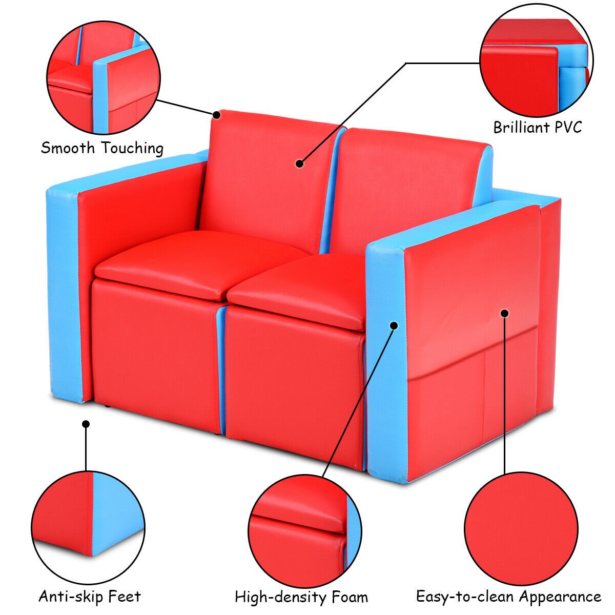 Multi-functional Kids Sofa Table Chair Set, Red Kids Table & Chair Sets   at Gallery Canada