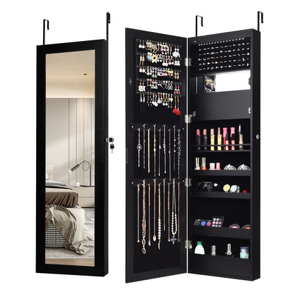 Lockable Wall Door Mounted Mirror Jewelry Cabinet with LED Lights, Black Jewelry Armoires   at Gallery Canada