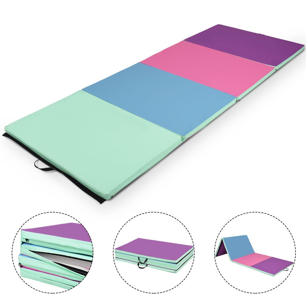 4 Feet x 10 Feet Thick Folding Panel Gymnastics Mat-Multiolor, Multicolor Yoga & Gym Mats   at Gallery Canada