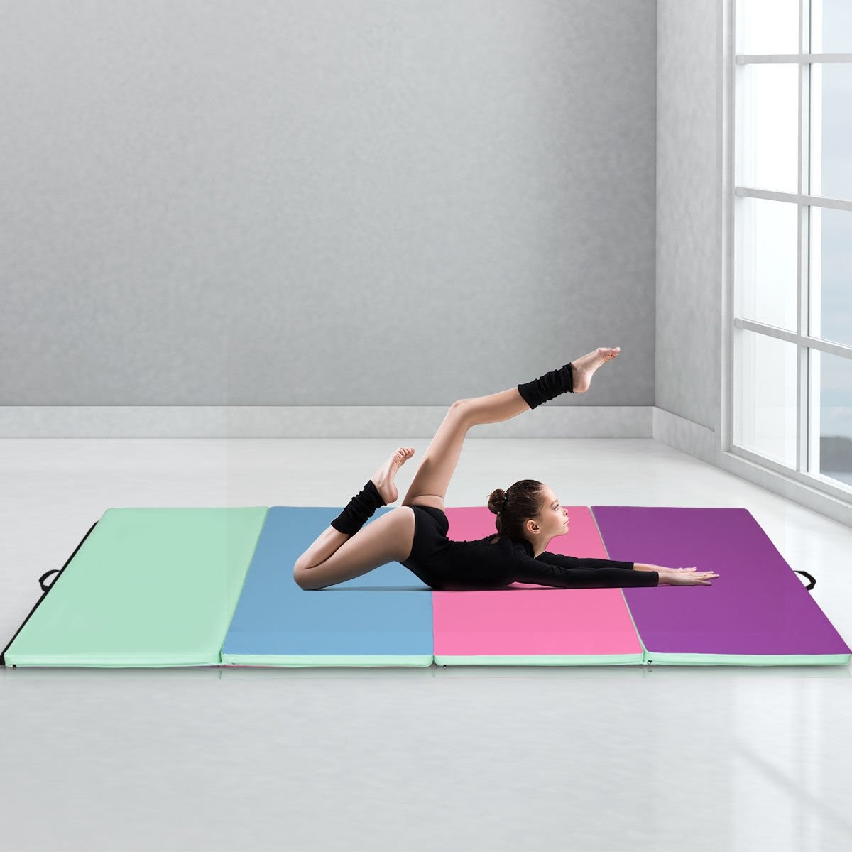 4 Feet x 10 Feet Thick Folding Panel Gymnastics Mat-Multiolor, Multicolor Yoga & Gym Mats   at Gallery Canada