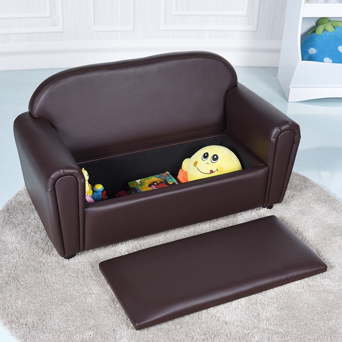 Kids Sofa Armrest Chair with Storage Function, Brown Kids Chairs & Seating   at Gallery Canada