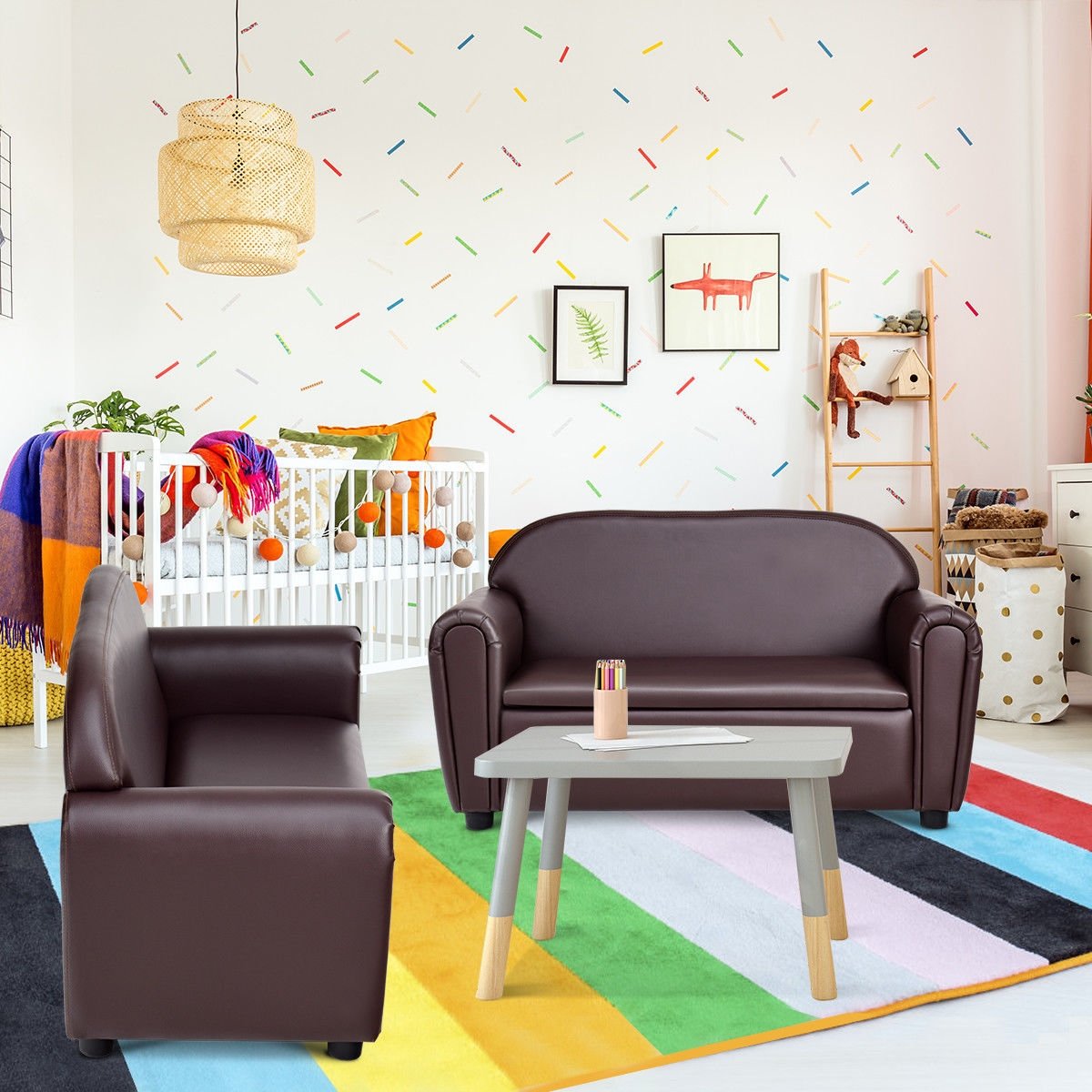 Kids Sofa Armrest Chair with Storage Function, Brown Kids Chairs & Seating   at Gallery Canada